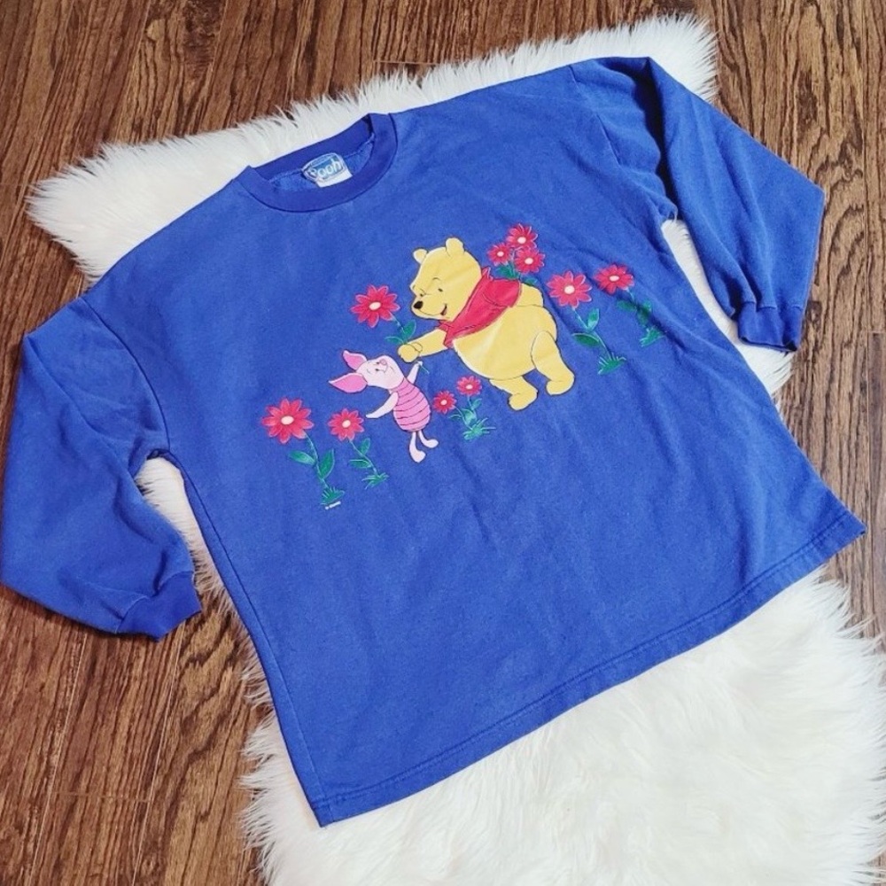 Disney Blue Winnie the Pooh & Piglet Floral Crewneck Sweater